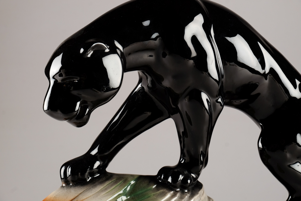 Circa 1950s Ceramic Black Panther TV Lamp
