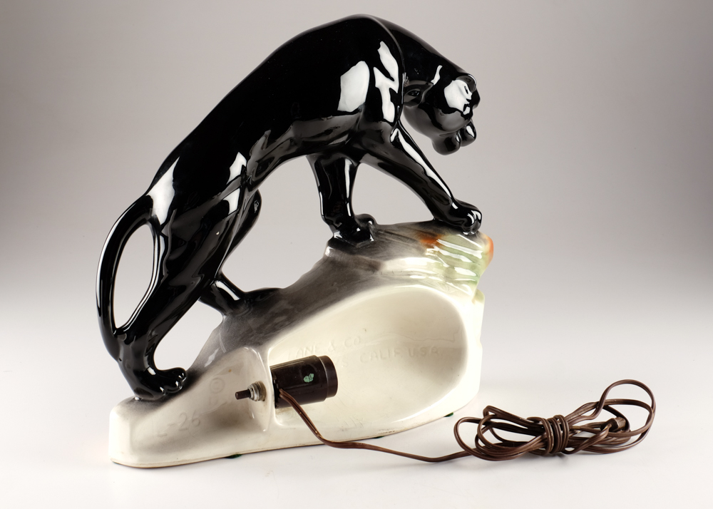 Circa 1950s Ceramic Black Panther TV Lamp