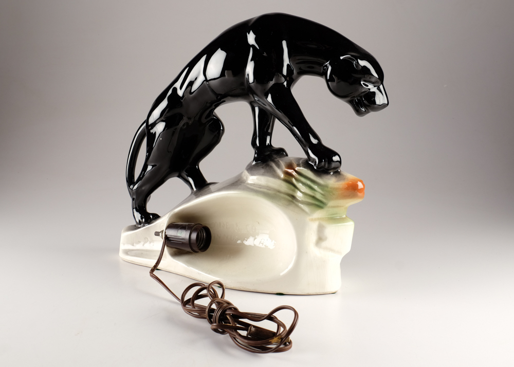 Circa 1950s Ceramic Black Panther TV Lamp