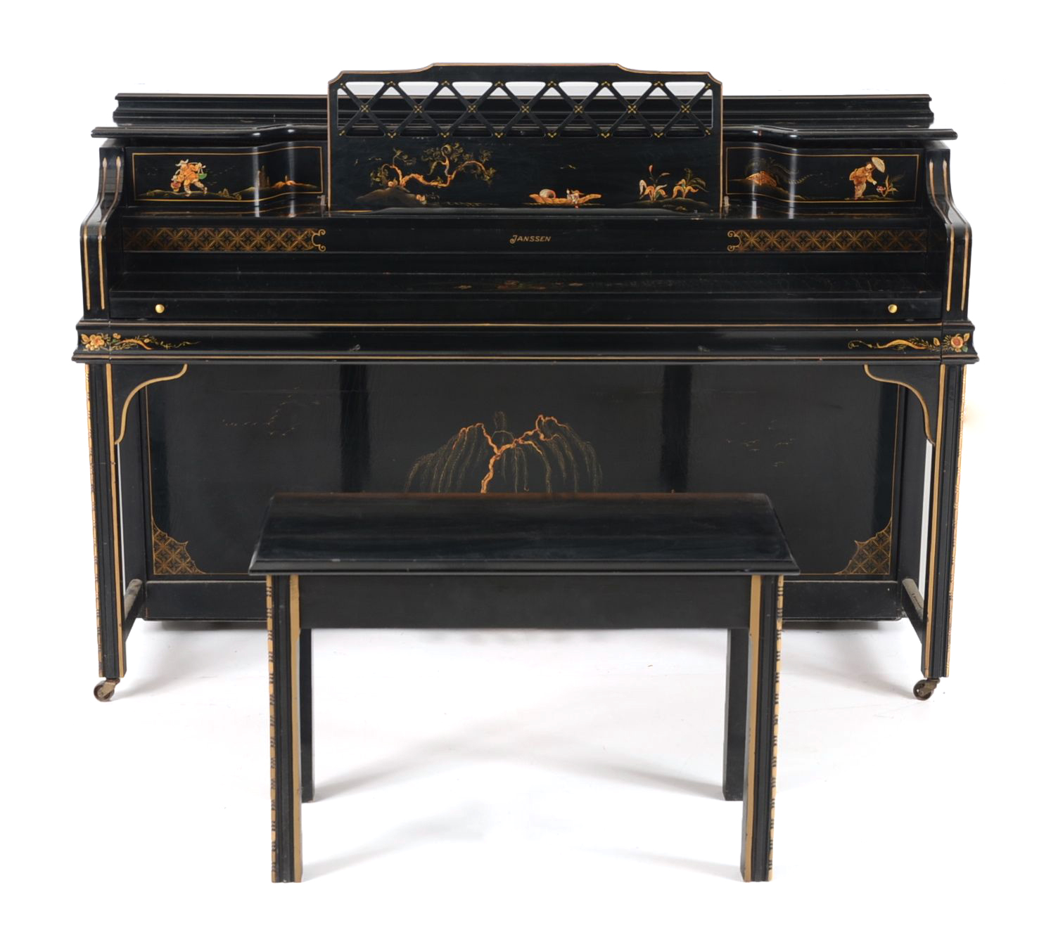 Janssen Upright Piano With Chinoiserie