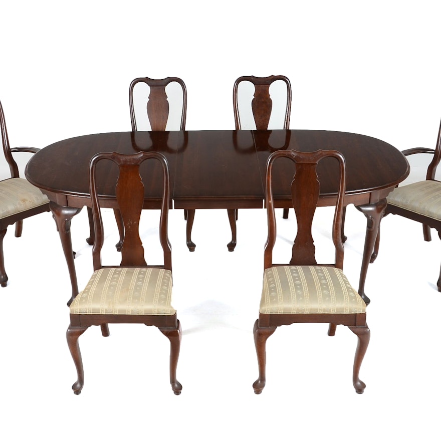 Cherry Queen Anne Style Table and Six Chairs