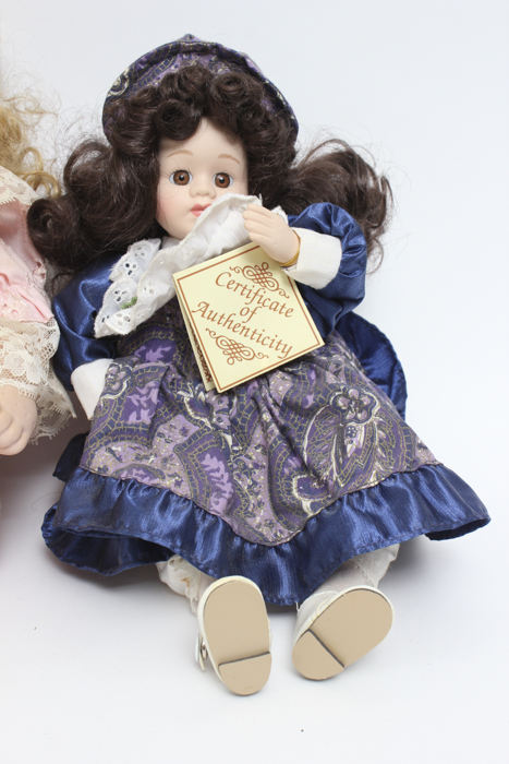 Porcelain Dolls with Curly Hair and Jean Vests