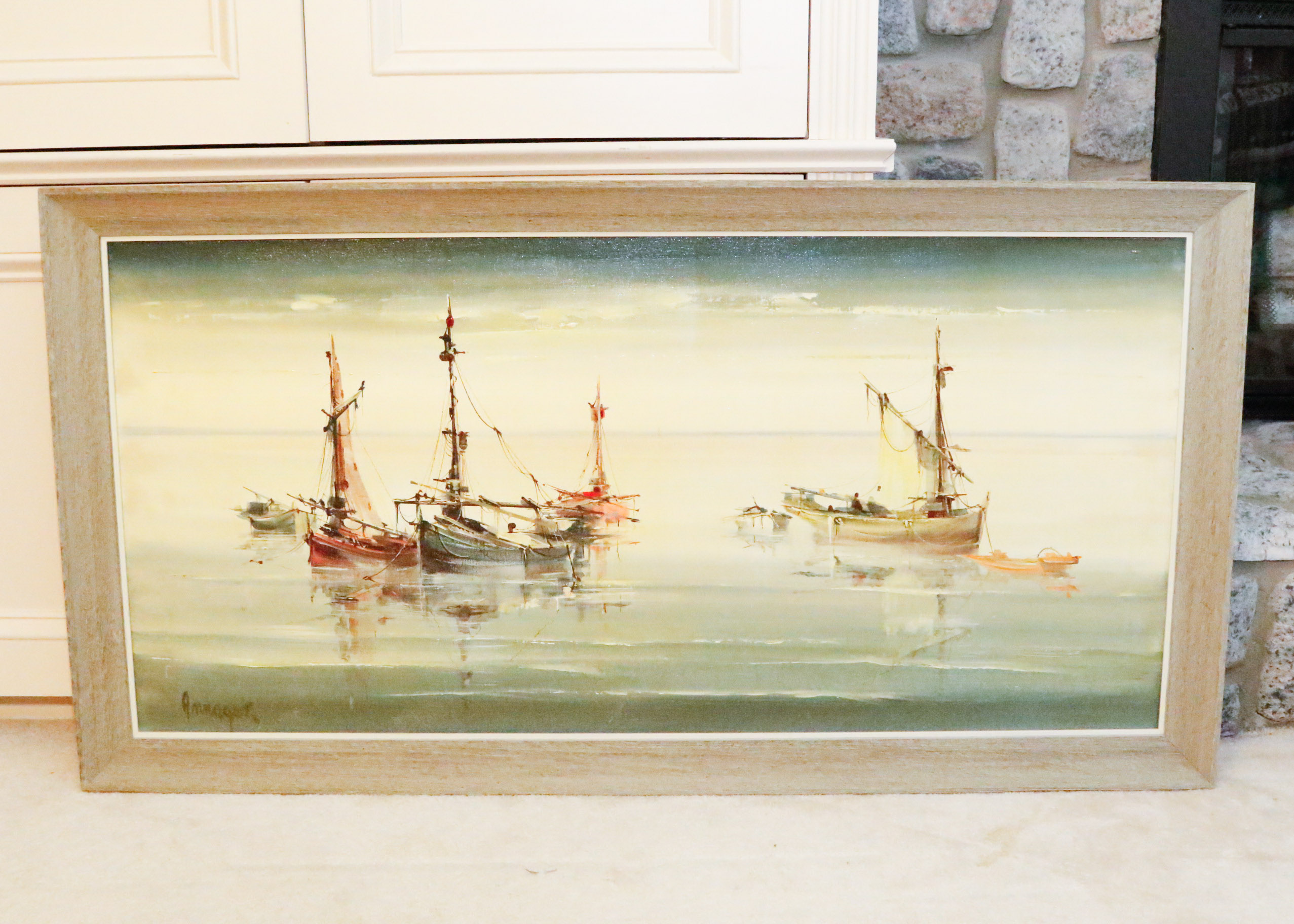 Original Jorge Aguilar-Agon Oil Painting of Ships