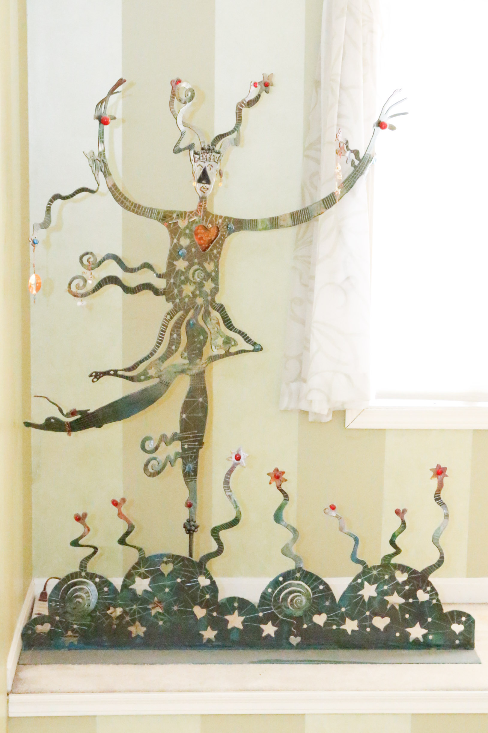 Original Edward Casagrande Metalwork Sculpture Female in Clouds