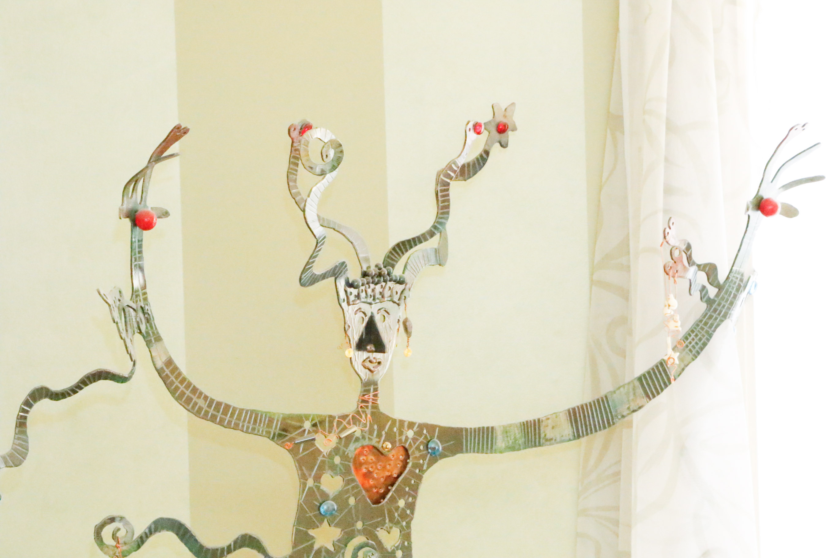 Original Edward Casagrande Metalwork Sculpture Female in Clouds