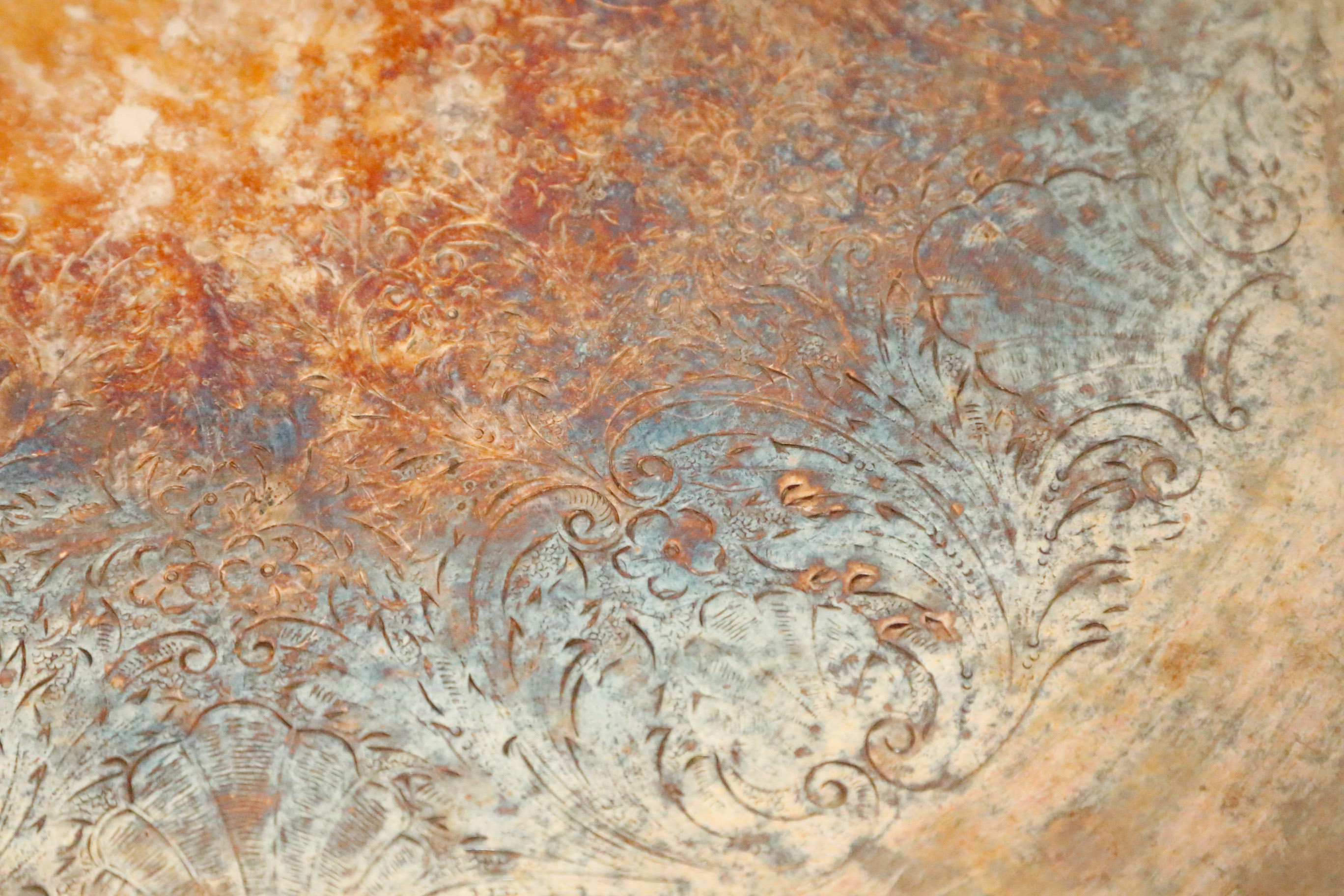 Mahogany Pedestal Side Table with Silver Plate Serving Tray