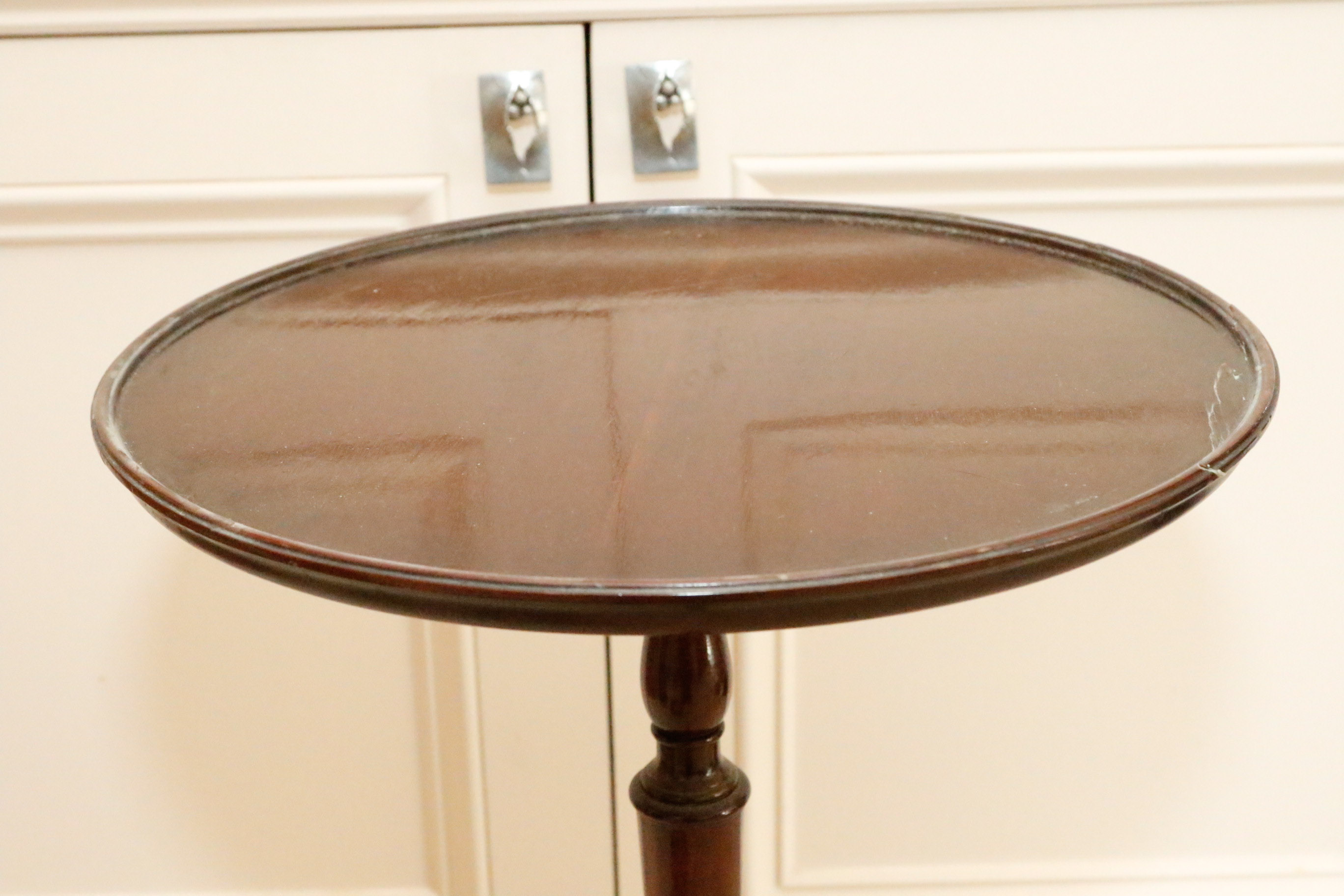 Mahogany Pedestal Side Table with Silver Plate Serving Tray