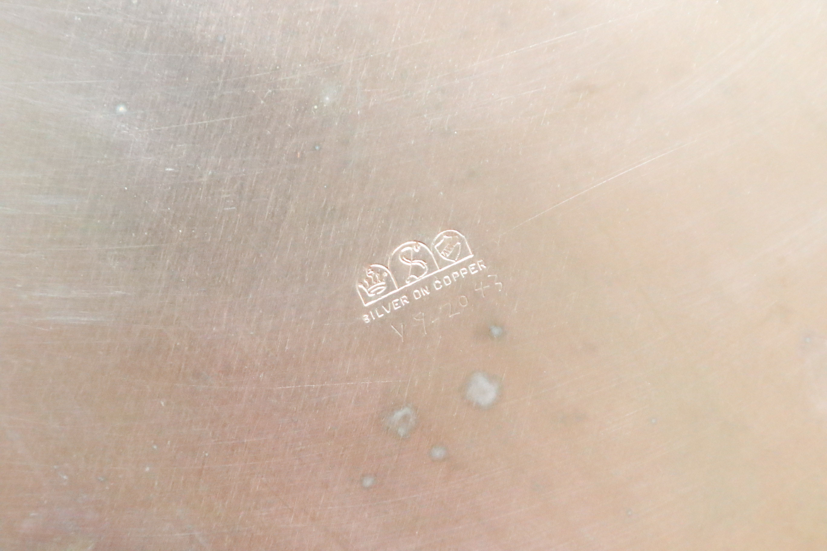 Mahogany Pedestal Side Table with Silver Plate Serving Tray