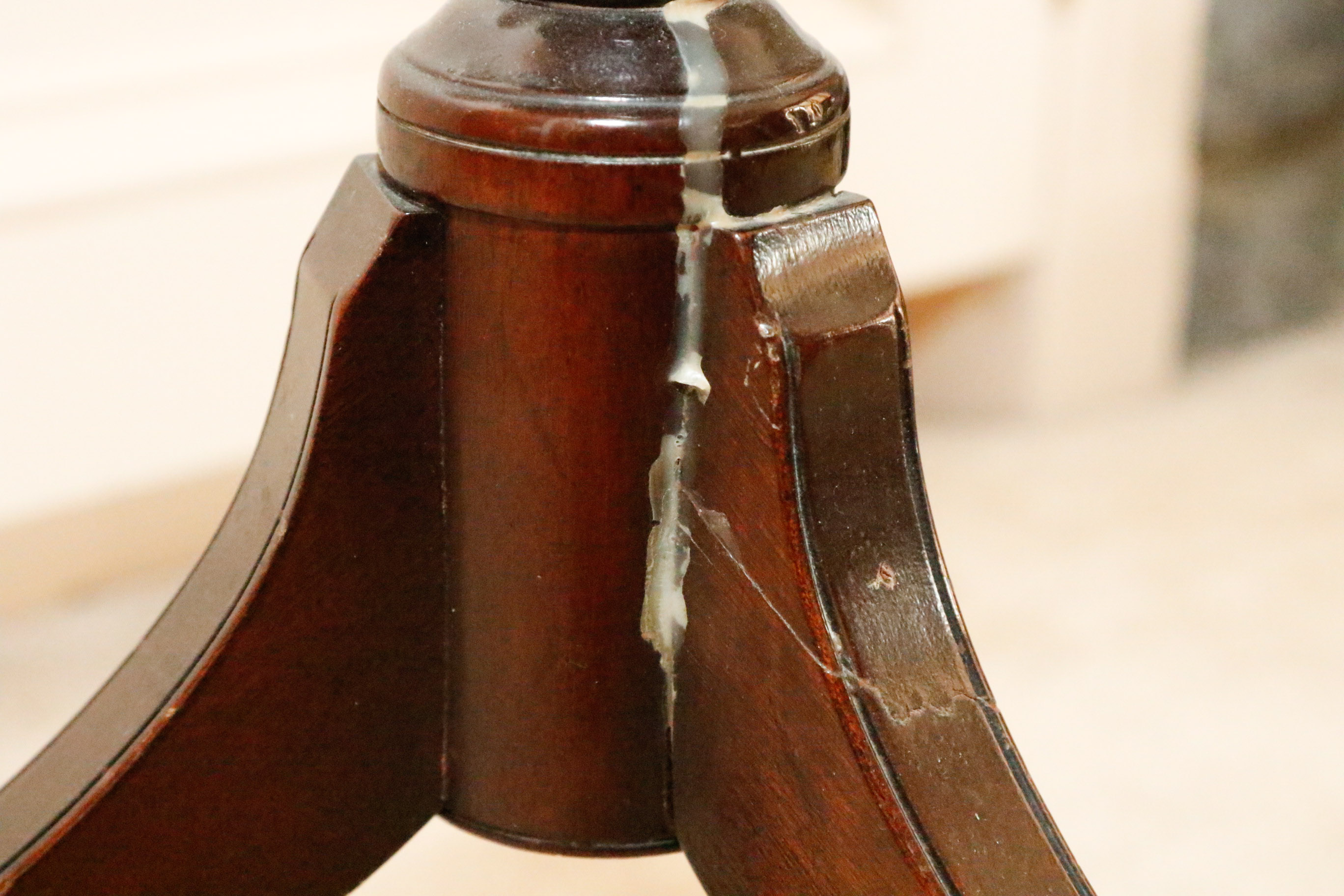 Mahogany Pedestal Side Table with Silver Plate Serving Tray