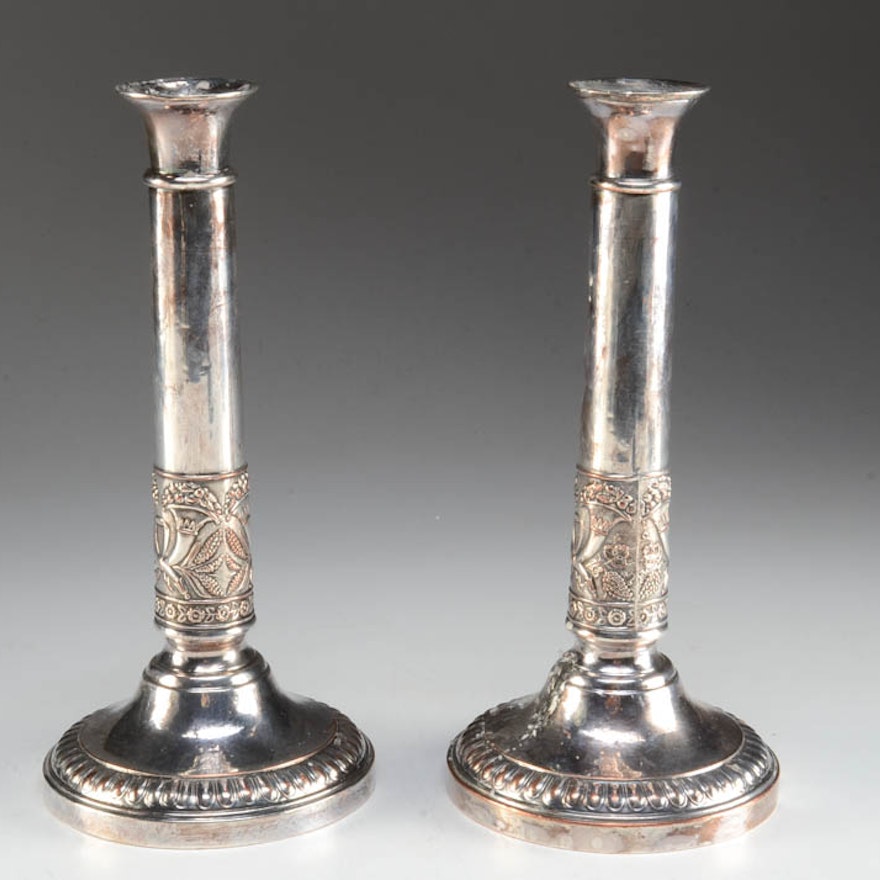 Pair of Silver on Copper Candlesticks