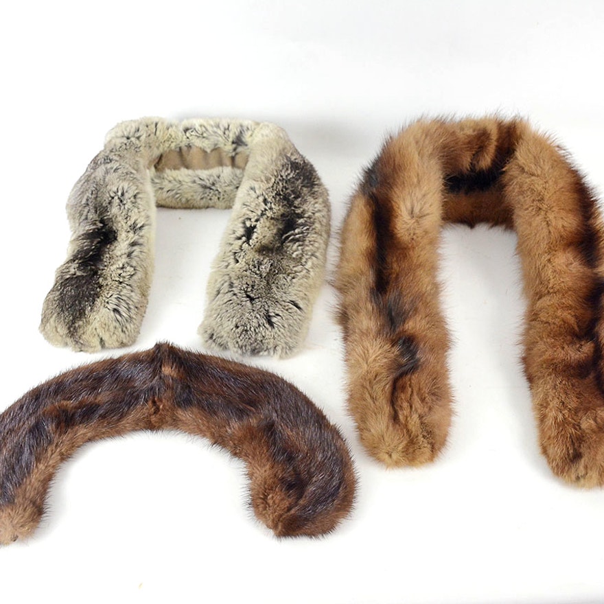 Golden Sable and Chinchilla Fur Scarves and Mink Peter Pan Collar