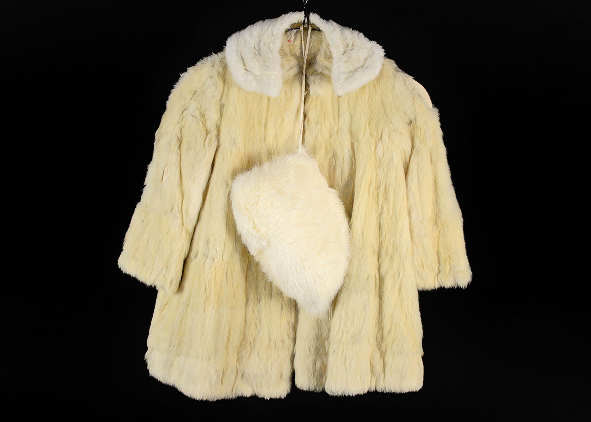 Vintage Child's Rabbit Fur Coat with Muff and Peter Pan Collar