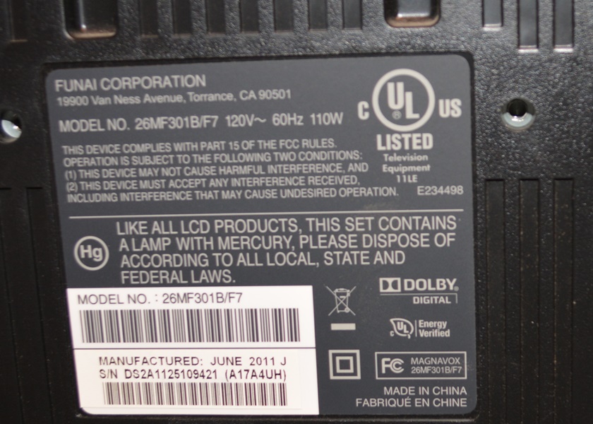 Magnavox Flat Screen LCD Television #26MF301B/F7 With Remote