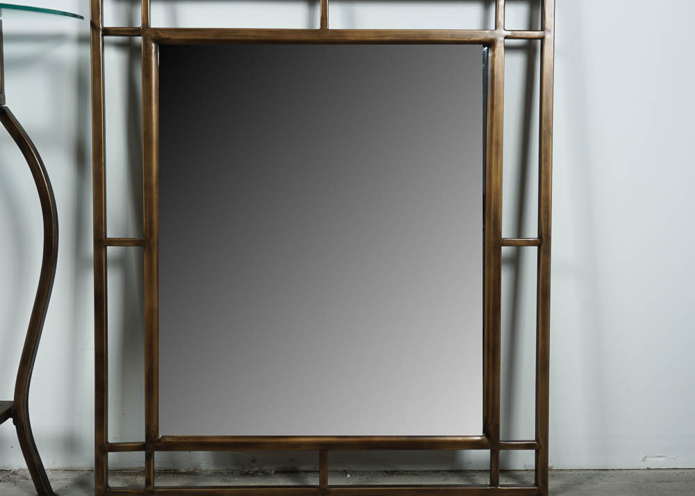 Metal Frame Glass Top Side Table with Matching Wall Mirror