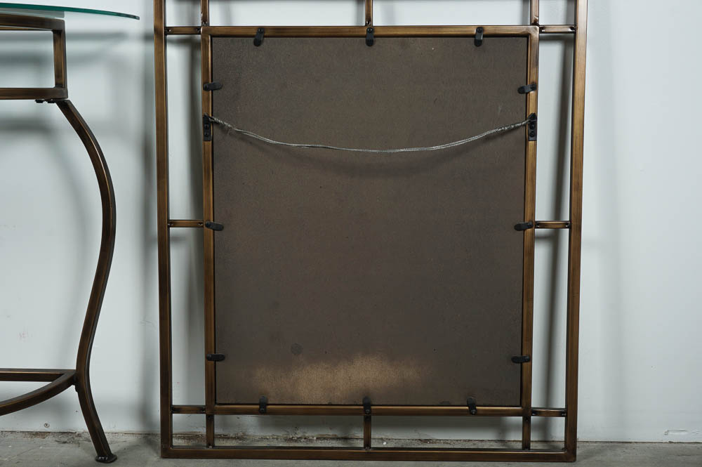 Metal Frame Glass Top Side Table with Matching Wall Mirror