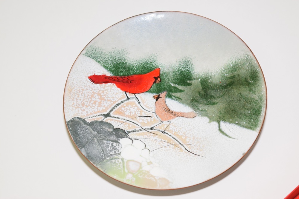 Spode Christmas Butter Knife and Enamel on Copper Plate