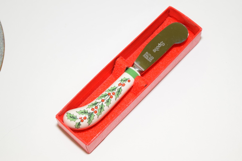 Spode Christmas Butter Knife and Enamel on Copper Plate