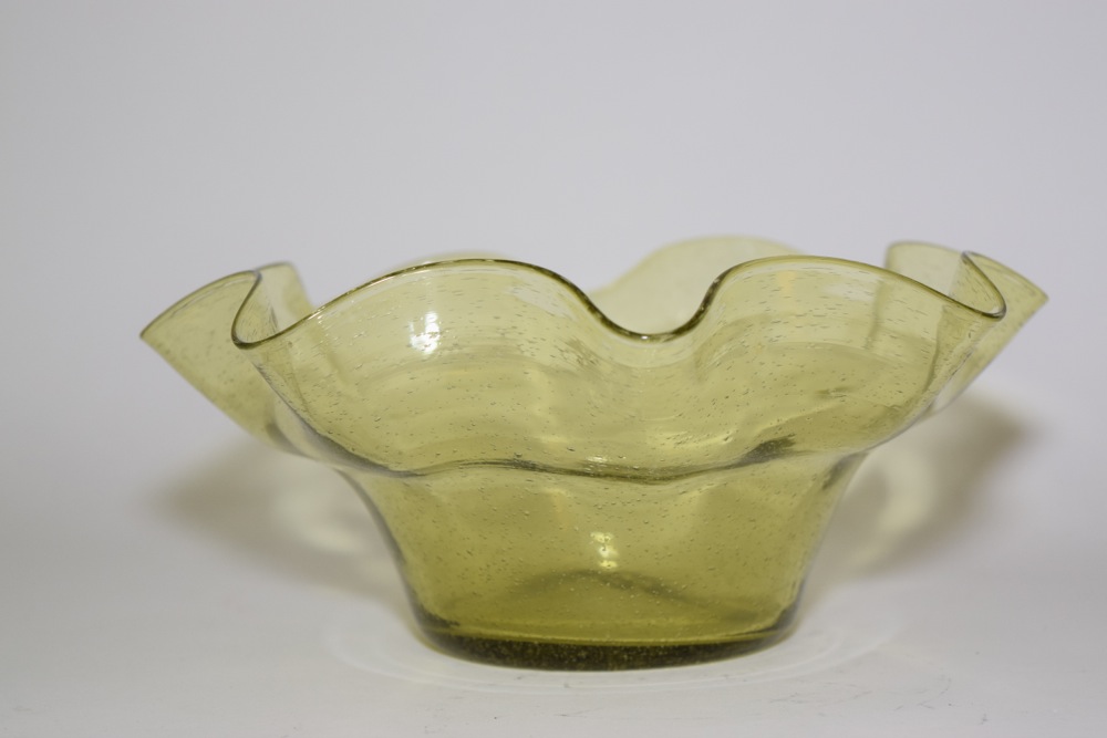 Handblown Green Ruffled Edge Bowl
