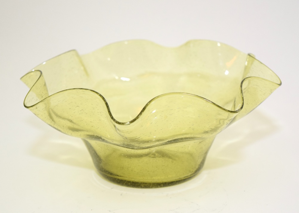 Handblown Green Ruffled Edge Bowl