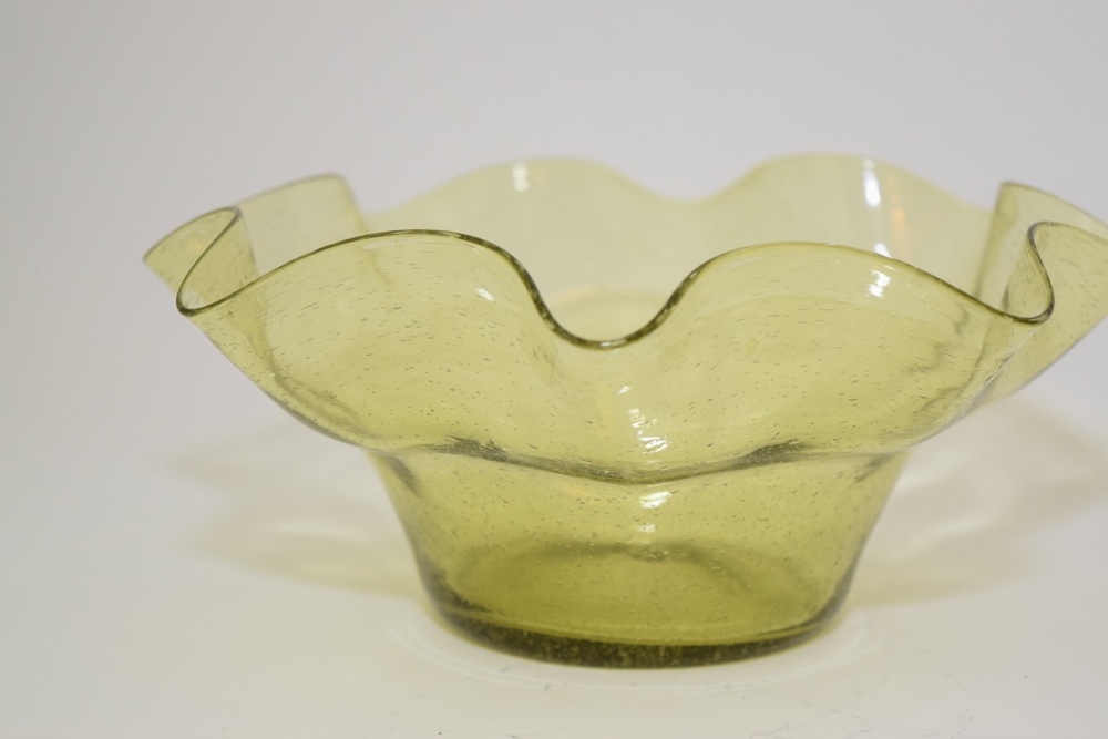 Handblown Green Ruffled Edge Bowl