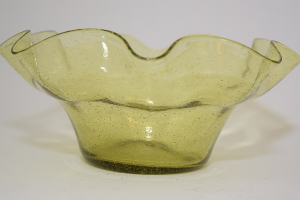 Handblown Green Ruffled Edge Bowl