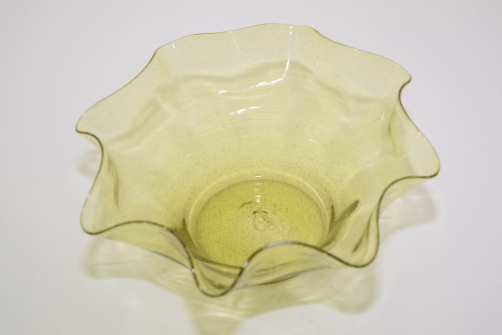 Handblown Green Ruffled Edge Bowl