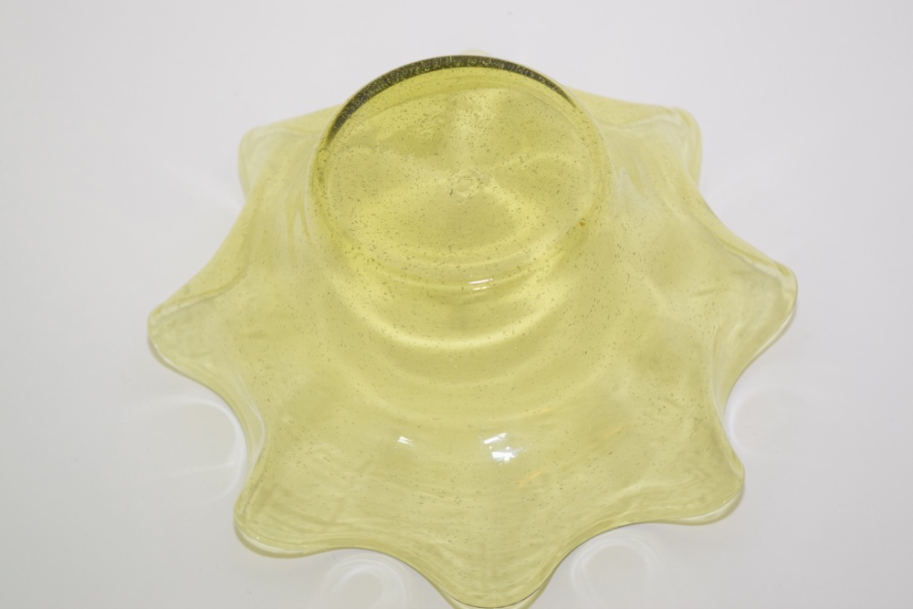 Handblown Green Ruffled Edge Bowl