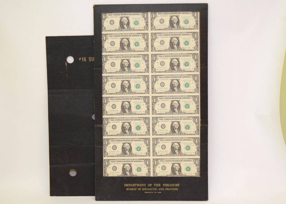 Collection of Uncut One Dollar Bills, Series 1981