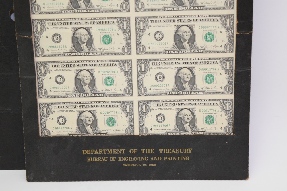 Collection of Uncut One Dollar Bills, Series 1981