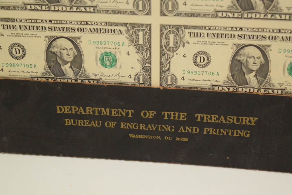 Collection of Uncut One Dollar Bills, Series 1981