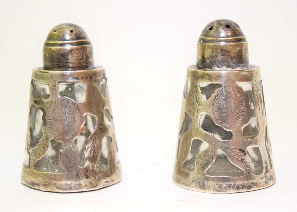 Sterling and Glass Salt and Pepper Shakers