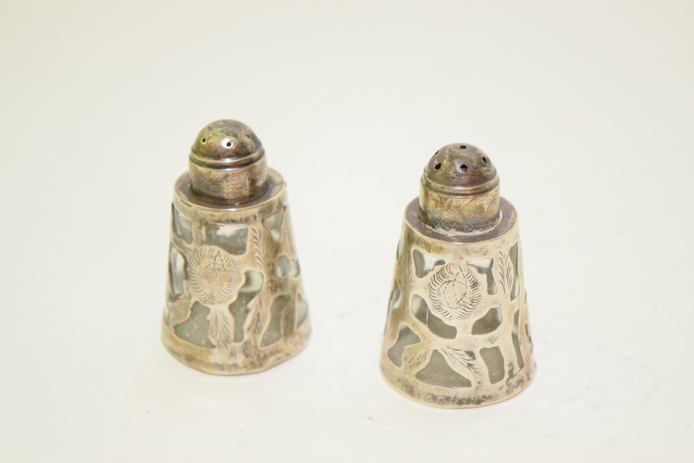Sterling and Glass Salt and Pepper Shakers