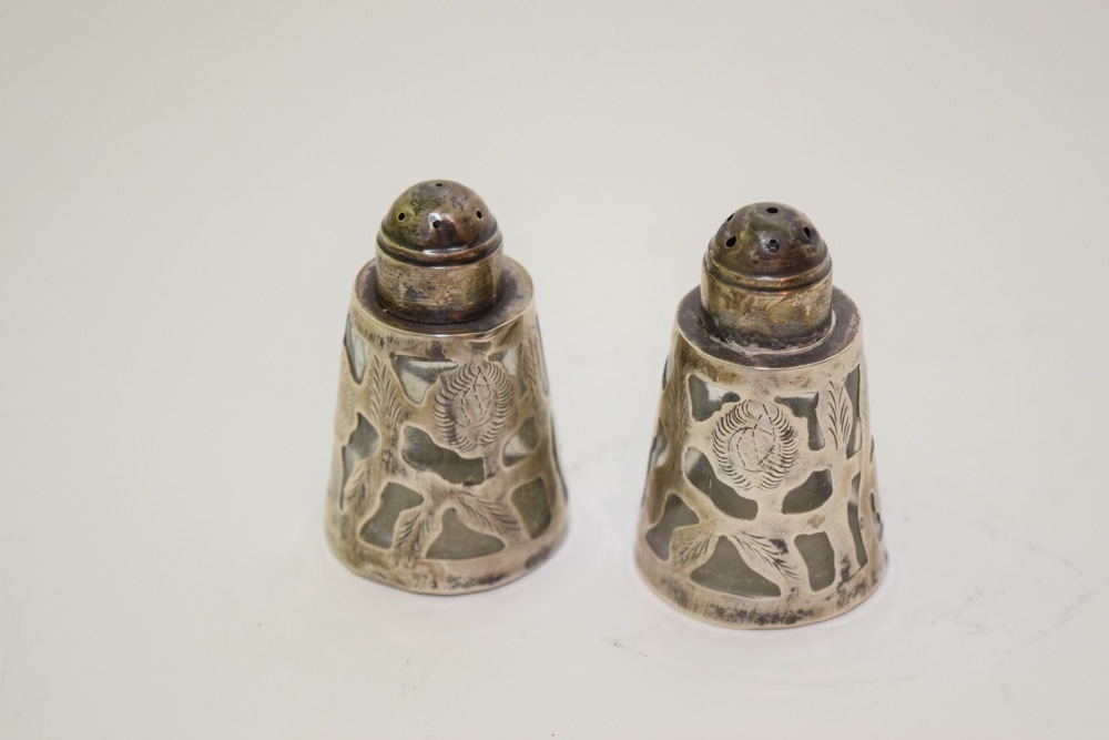 Sterling and Glass Salt and Pepper Shakers