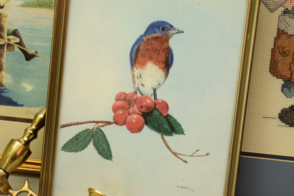 Framed Artwork and Brass Georgetown Reproduction Sconce