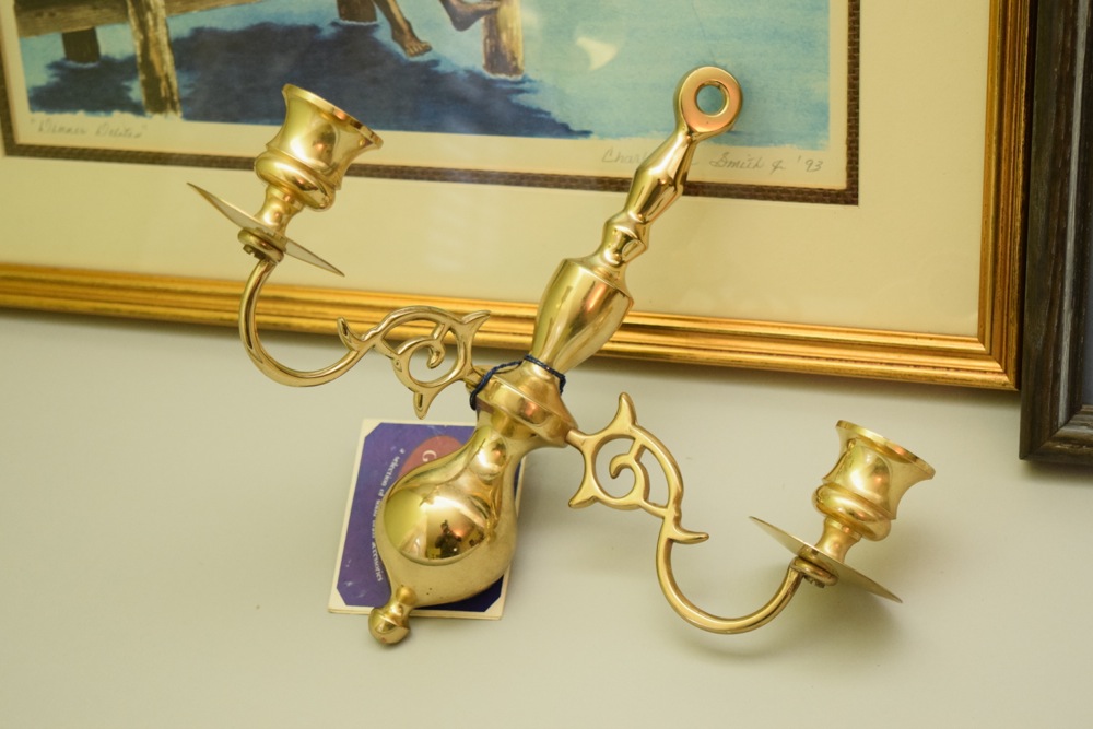 Framed Artwork and Brass Georgetown Reproduction Sconce