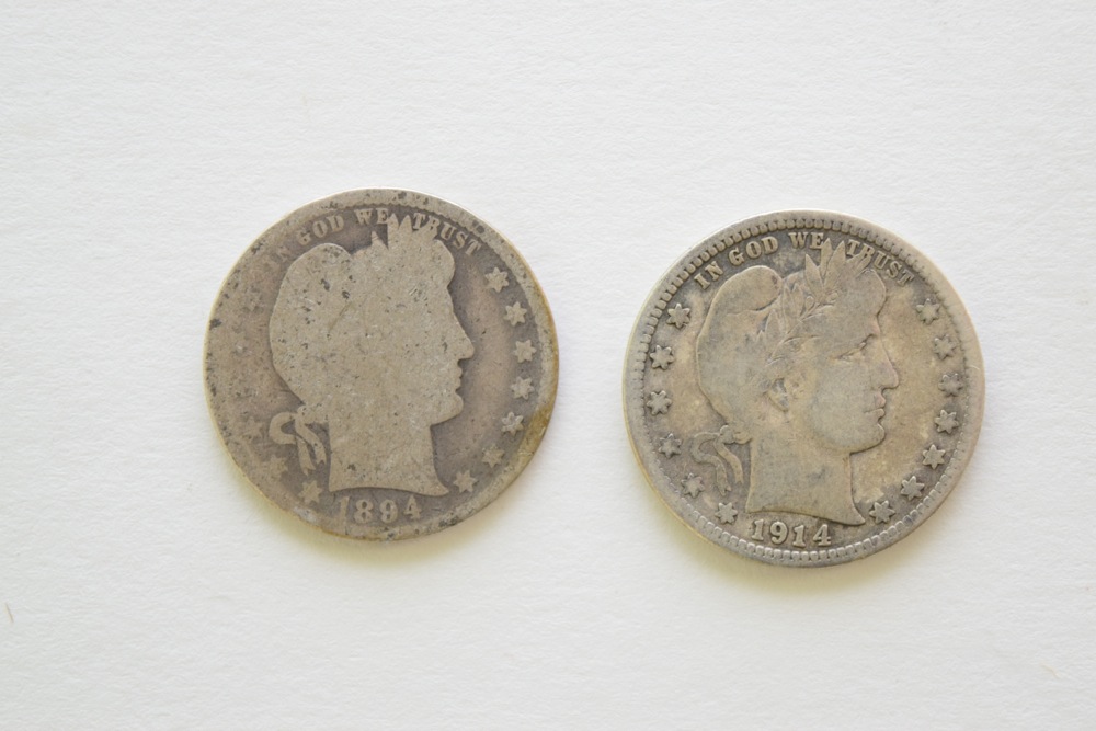 Pair of Barber P-Mint Quarters