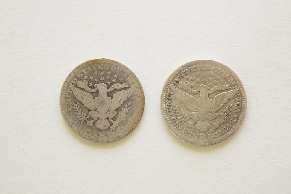 Pair of Barber P-Mint Quarters