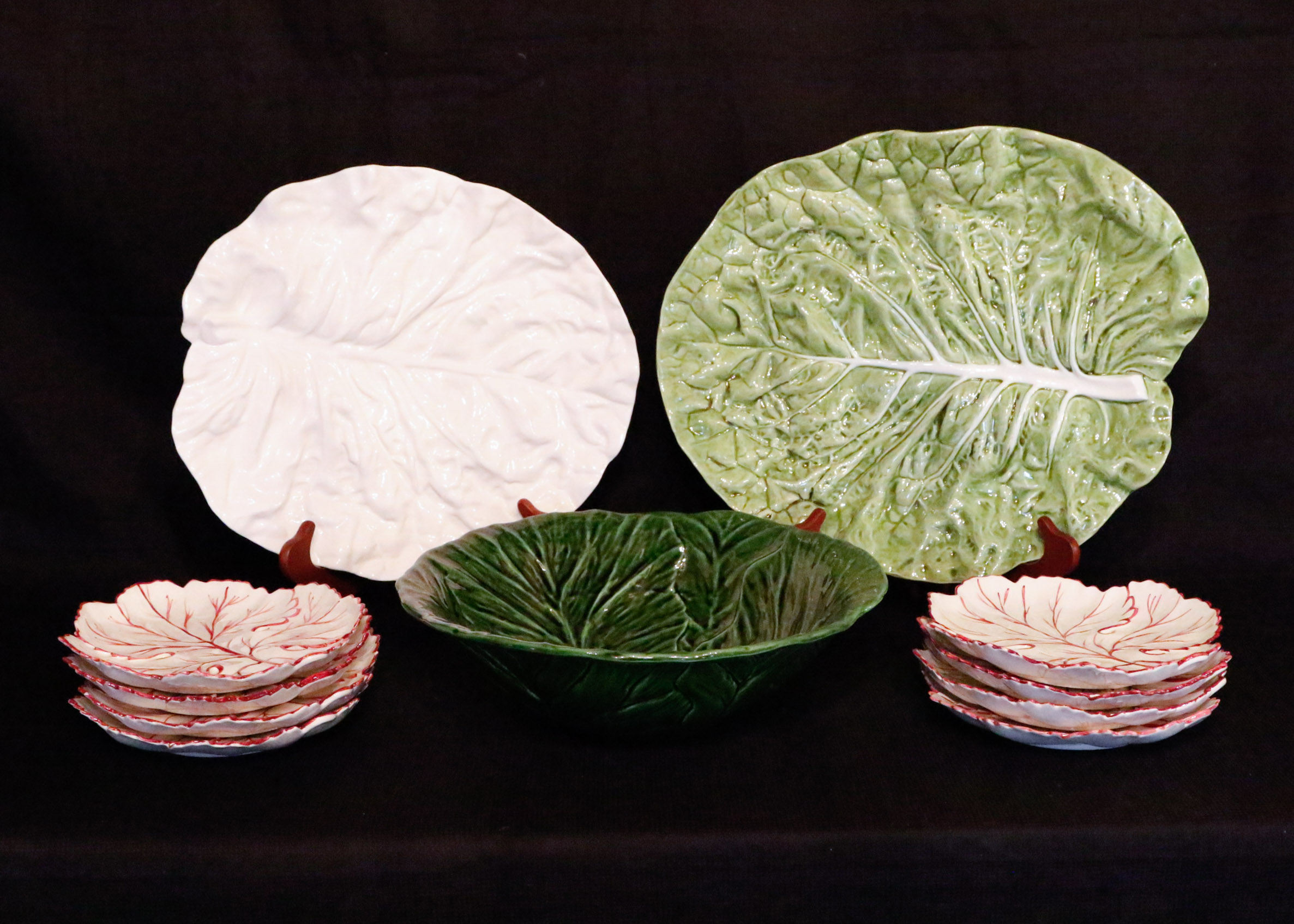 Portugeuse Bordallo Pinheiro Majolica Salad Service with Platters