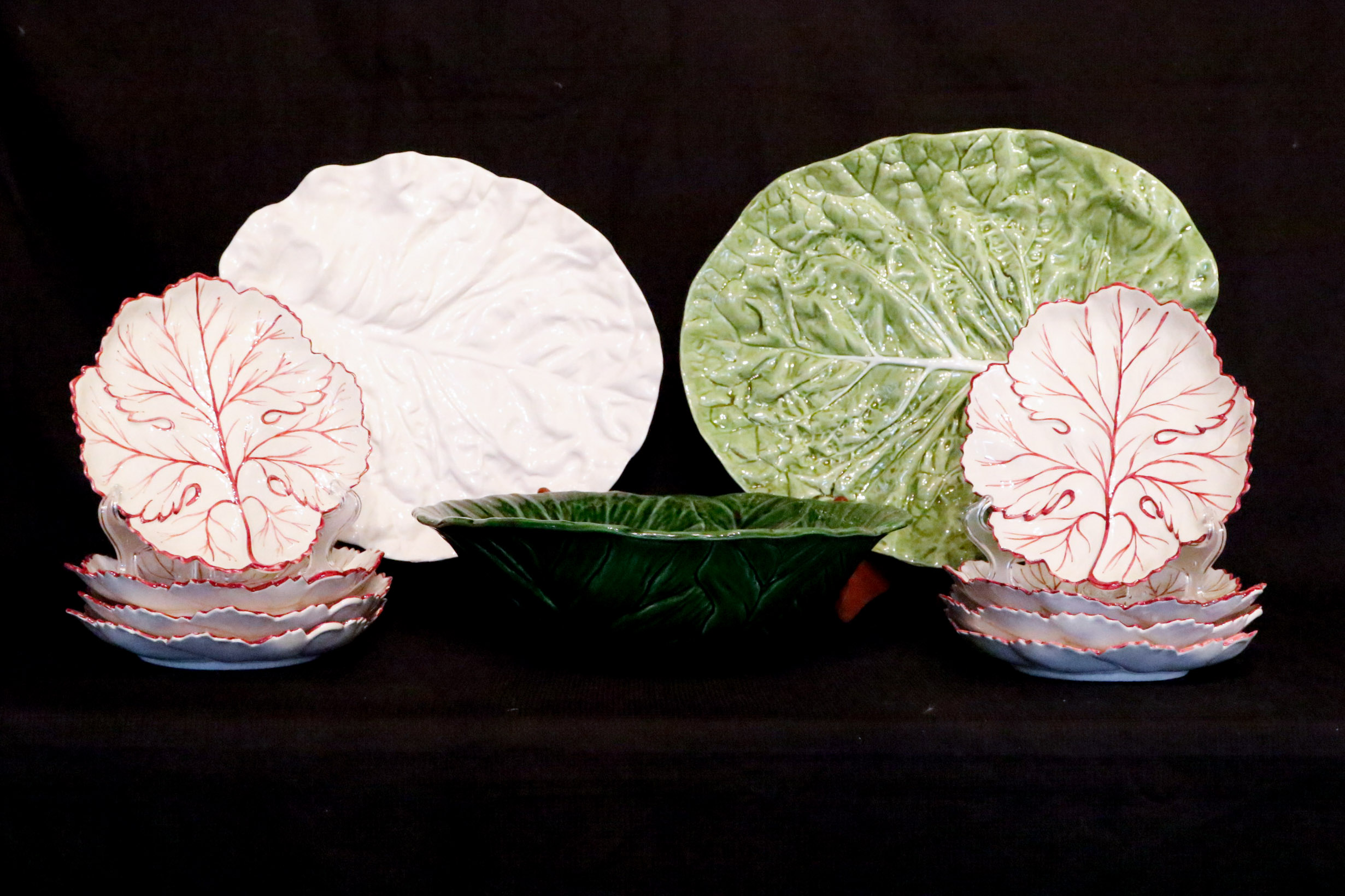 Portugeuse Bordallo Pinheiro Majolica Salad Service with Platters