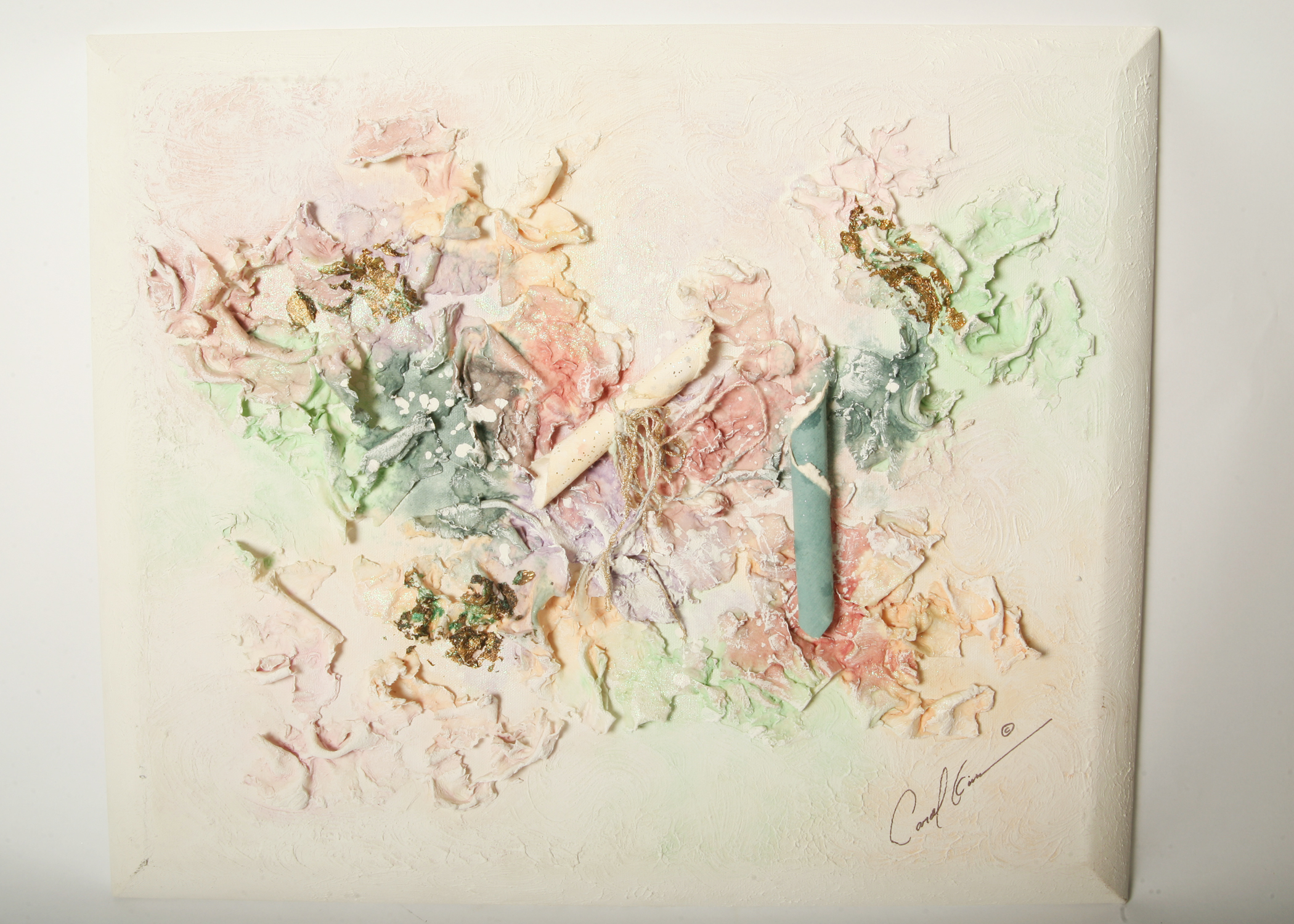 Signed Carol Kim Mixed Media Art on Canvas