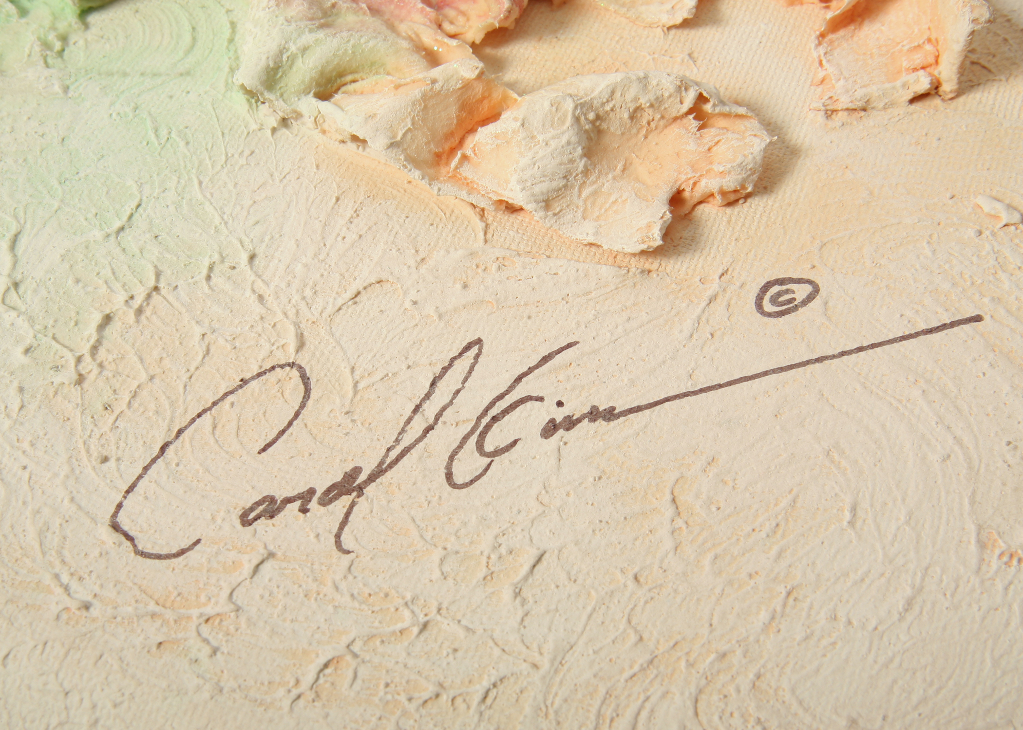 Signed Carol Kim Mixed Media Art on Canvas