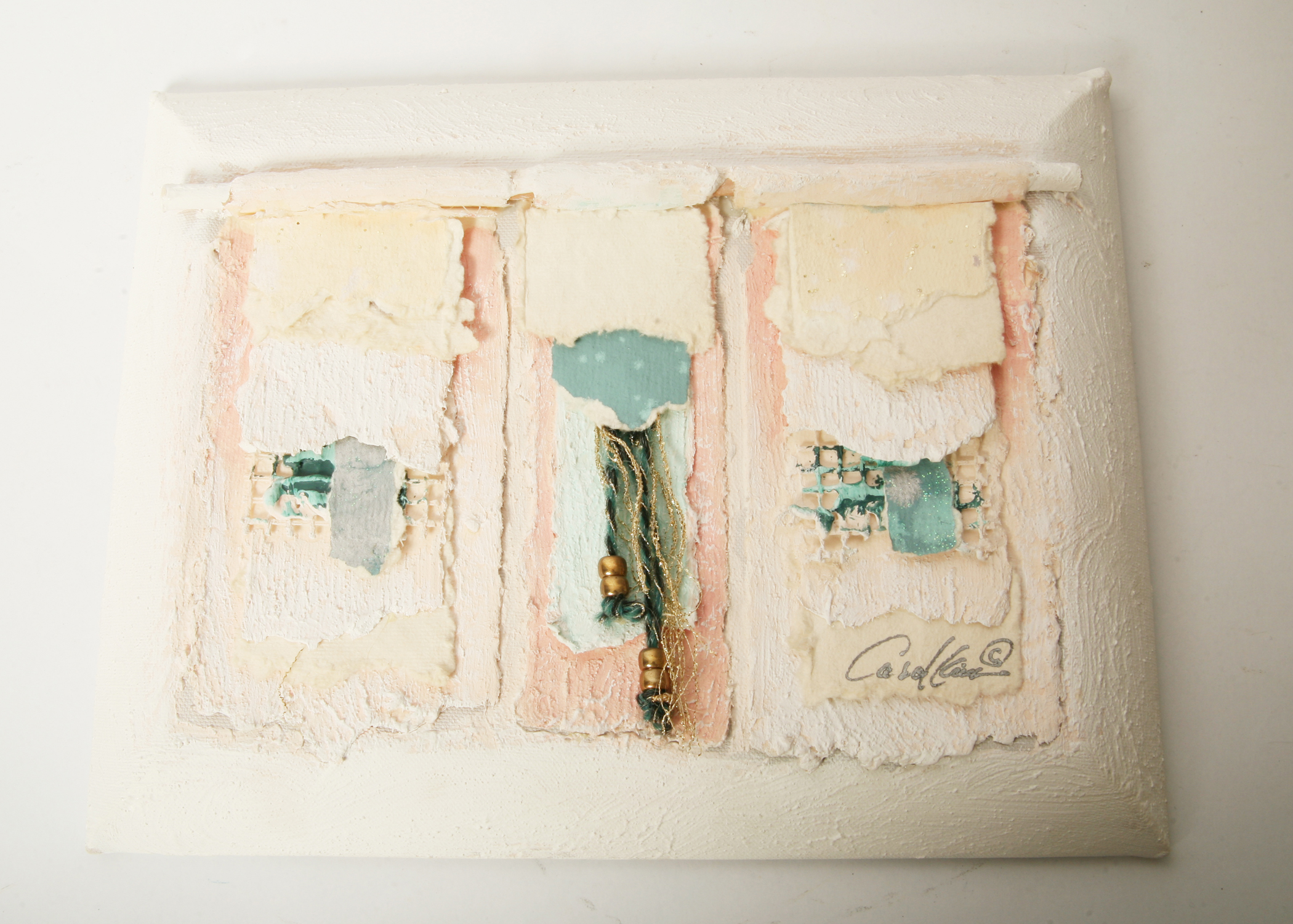 Signed Carol Kim Mixed Media Art on Canvas