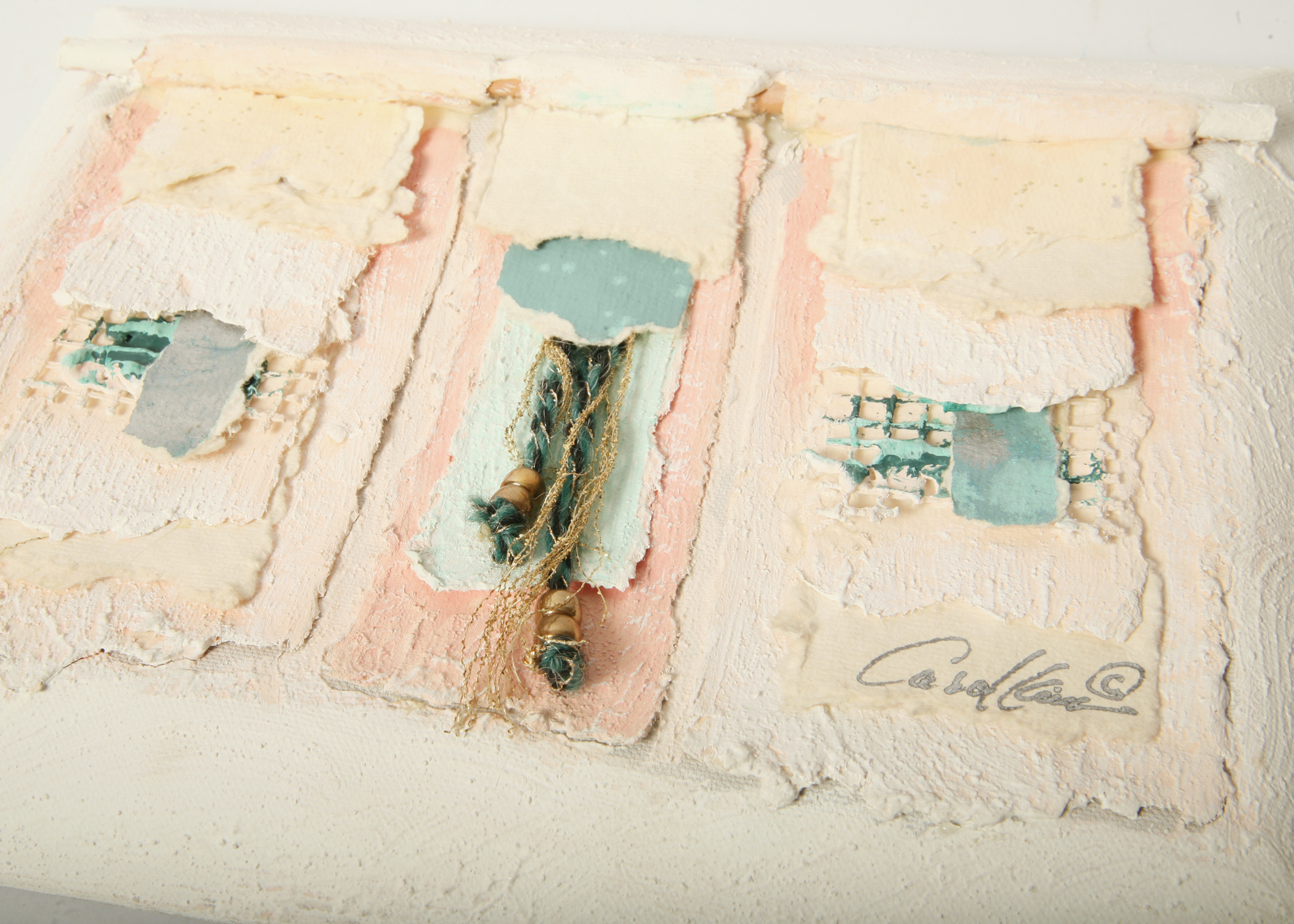 Signed Carol Kim Mixed Media Art on Canvas