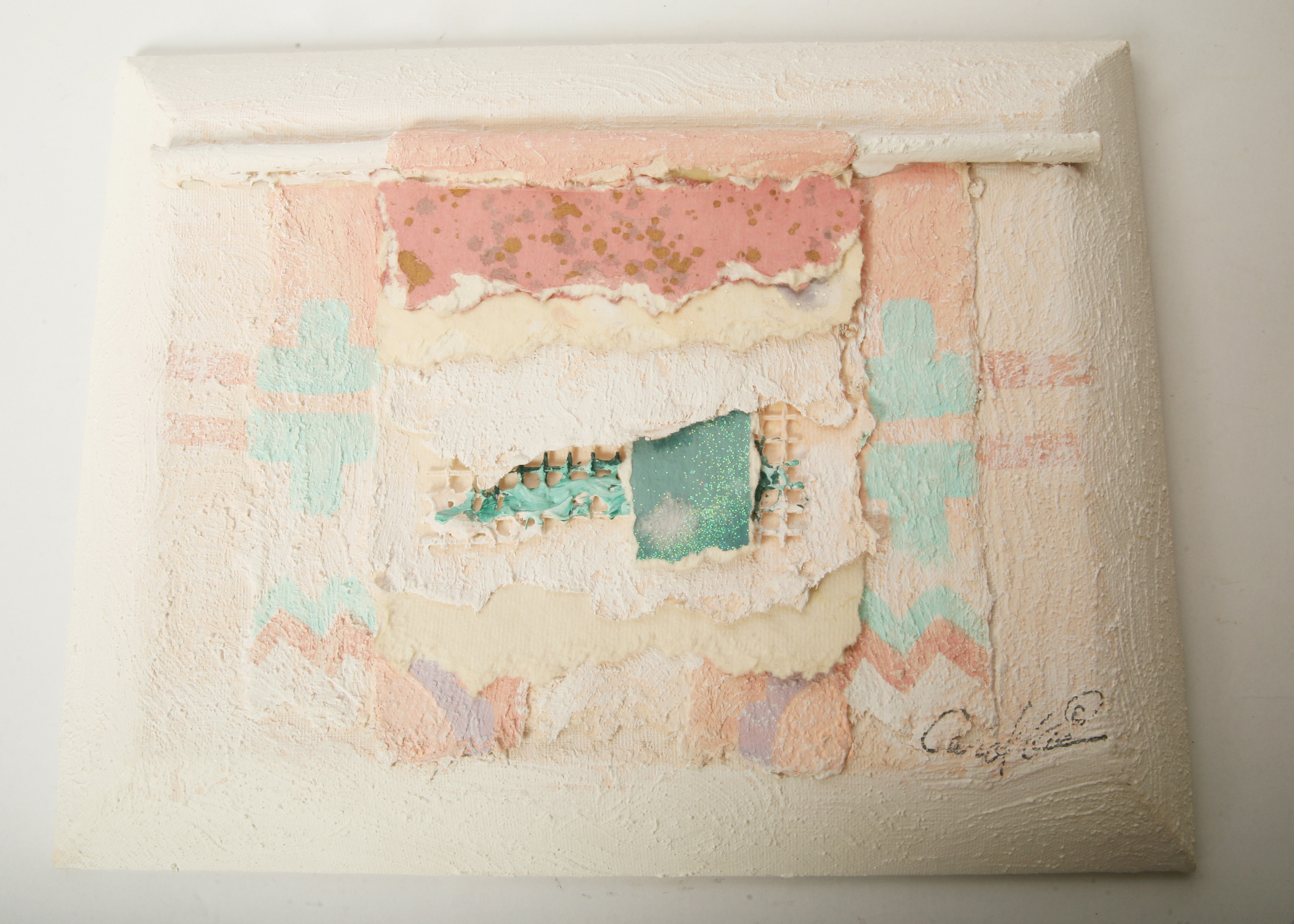 Signed Carol Kim Mixed Media Art on Canvas