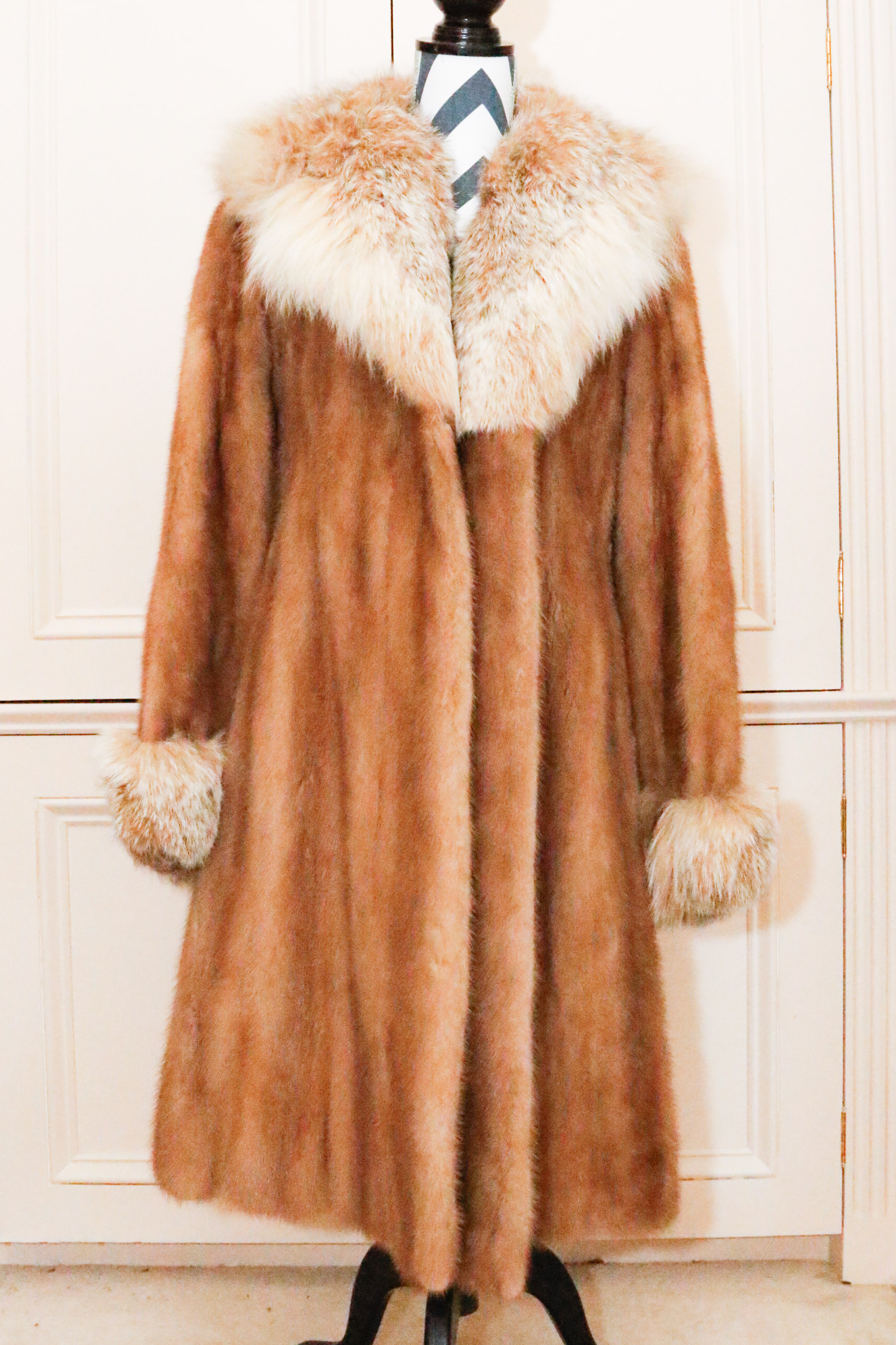 Chester Weinberg Pastel Mink Fur Coat with Coyote Trim