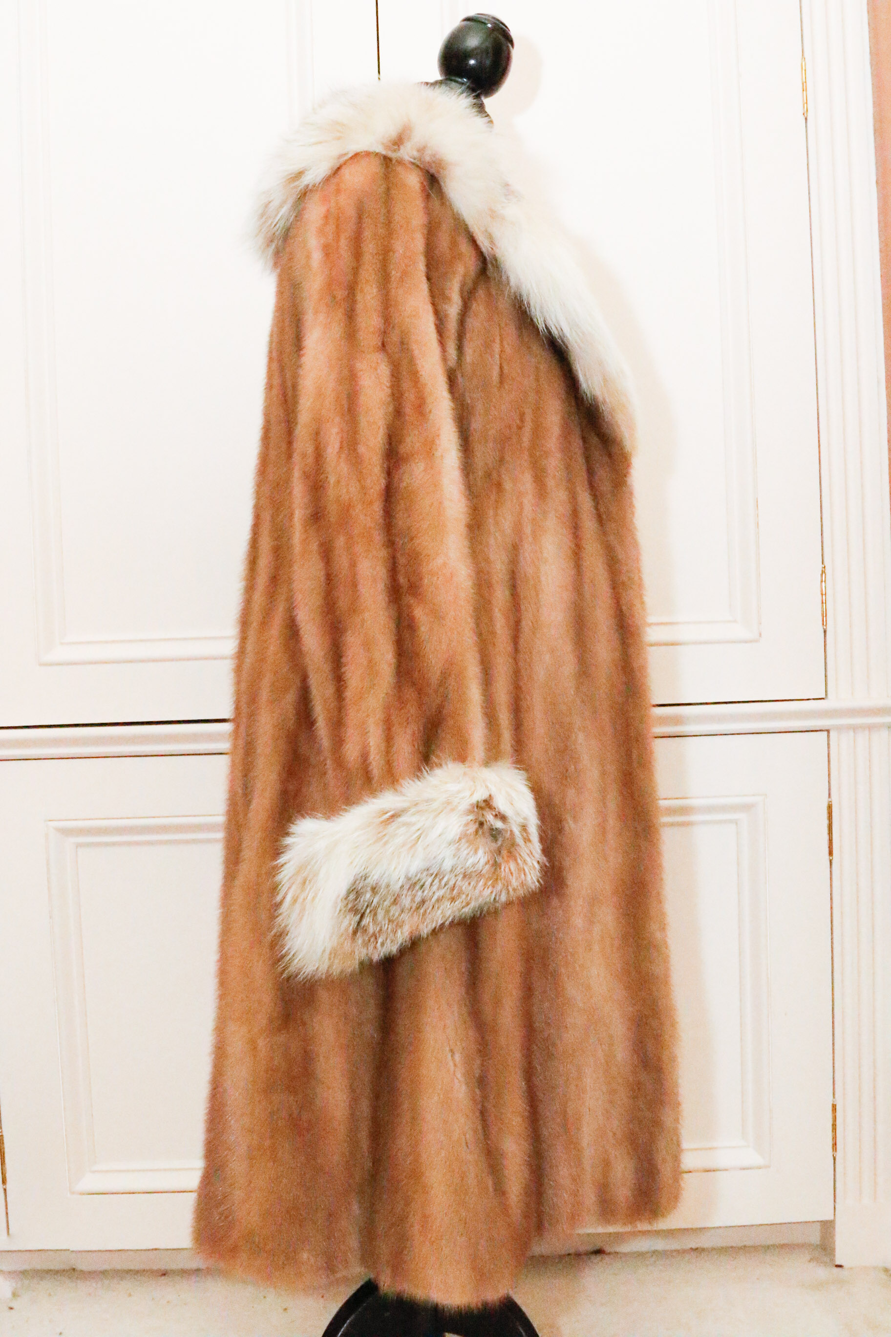 Chester Weinberg Pastel Mink Fur Coat with Coyote Trim