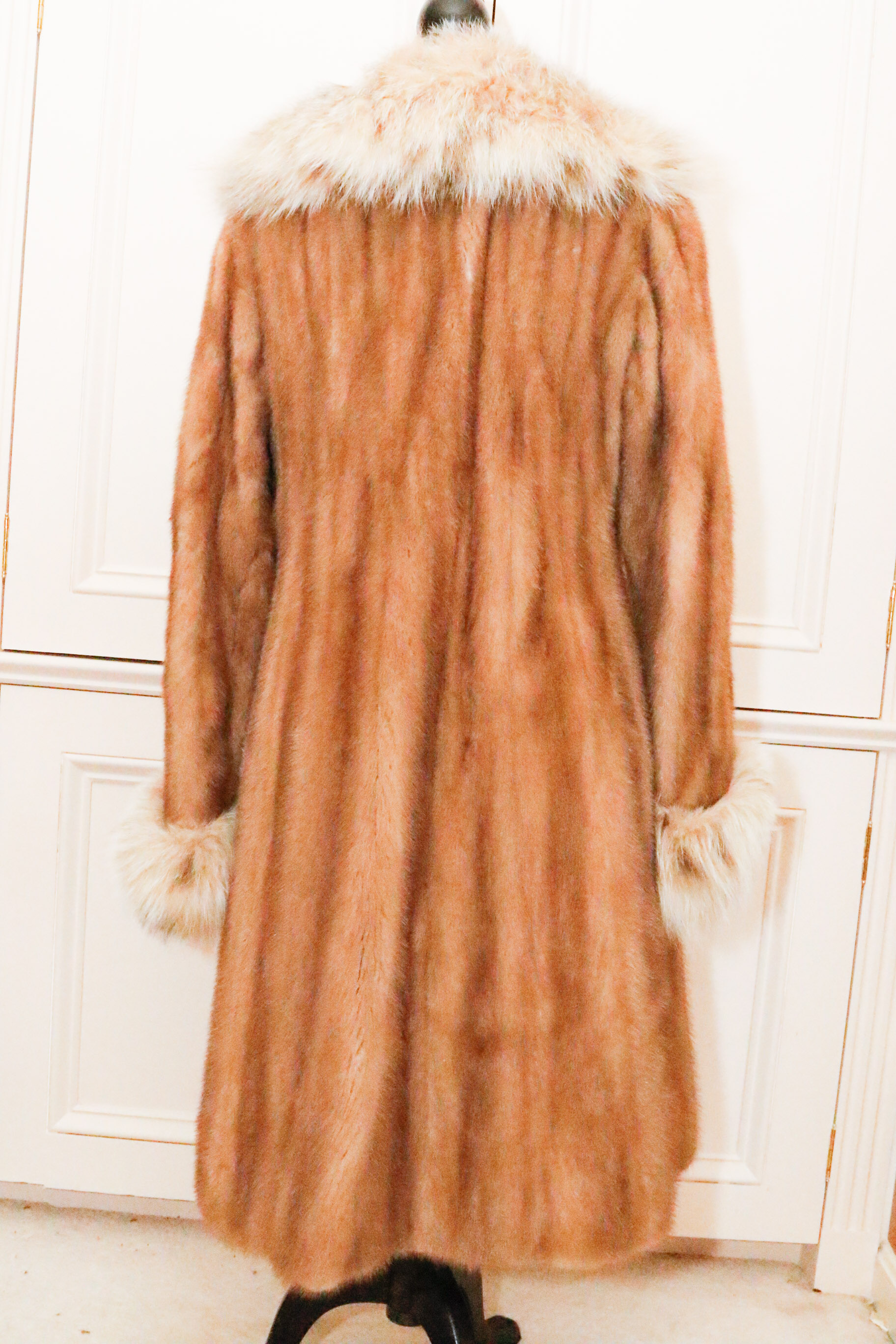 Chester Weinberg Pastel Mink Fur Coat with Coyote Trim