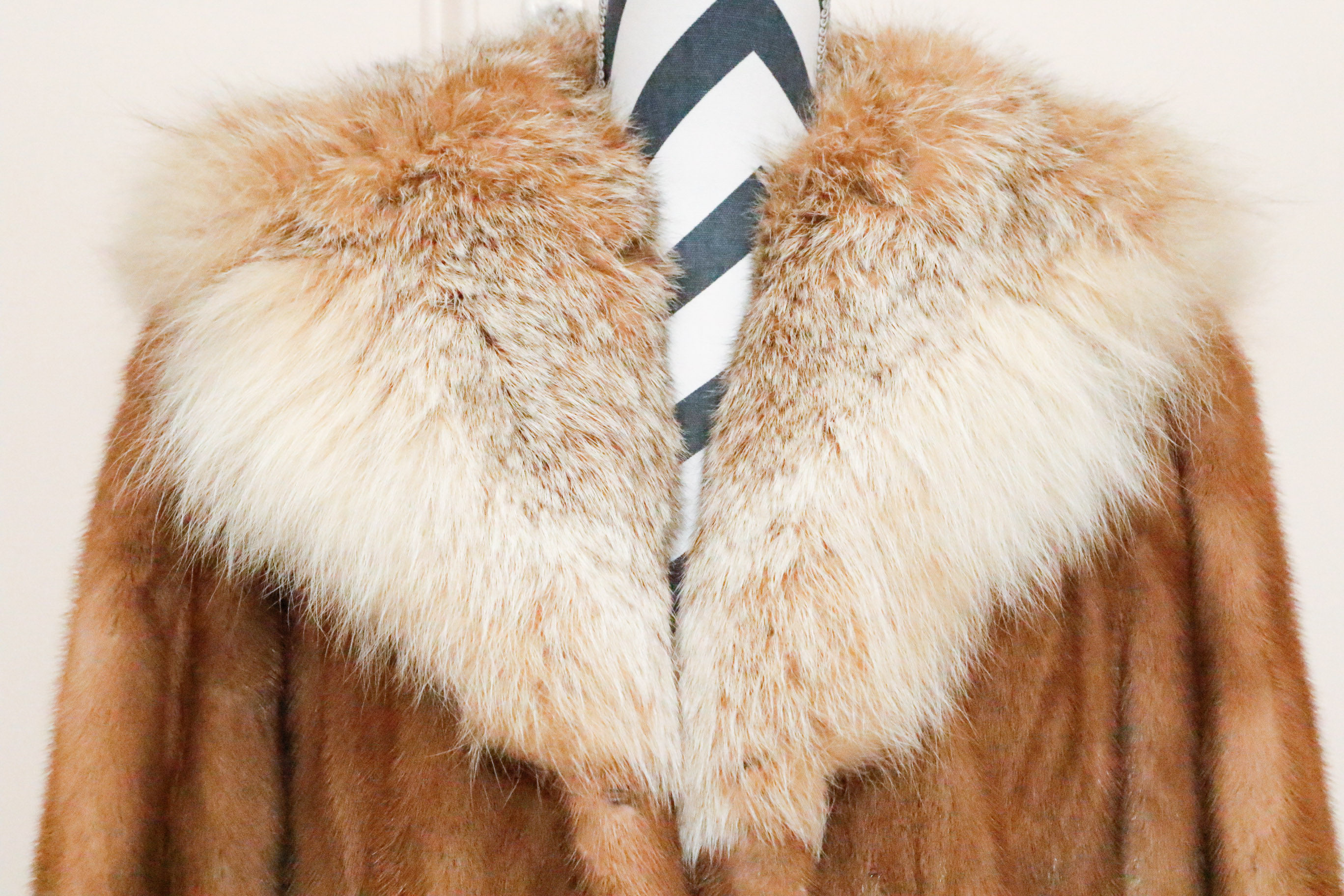 Chester Weinberg Pastel Mink Fur Coat with Coyote Trim