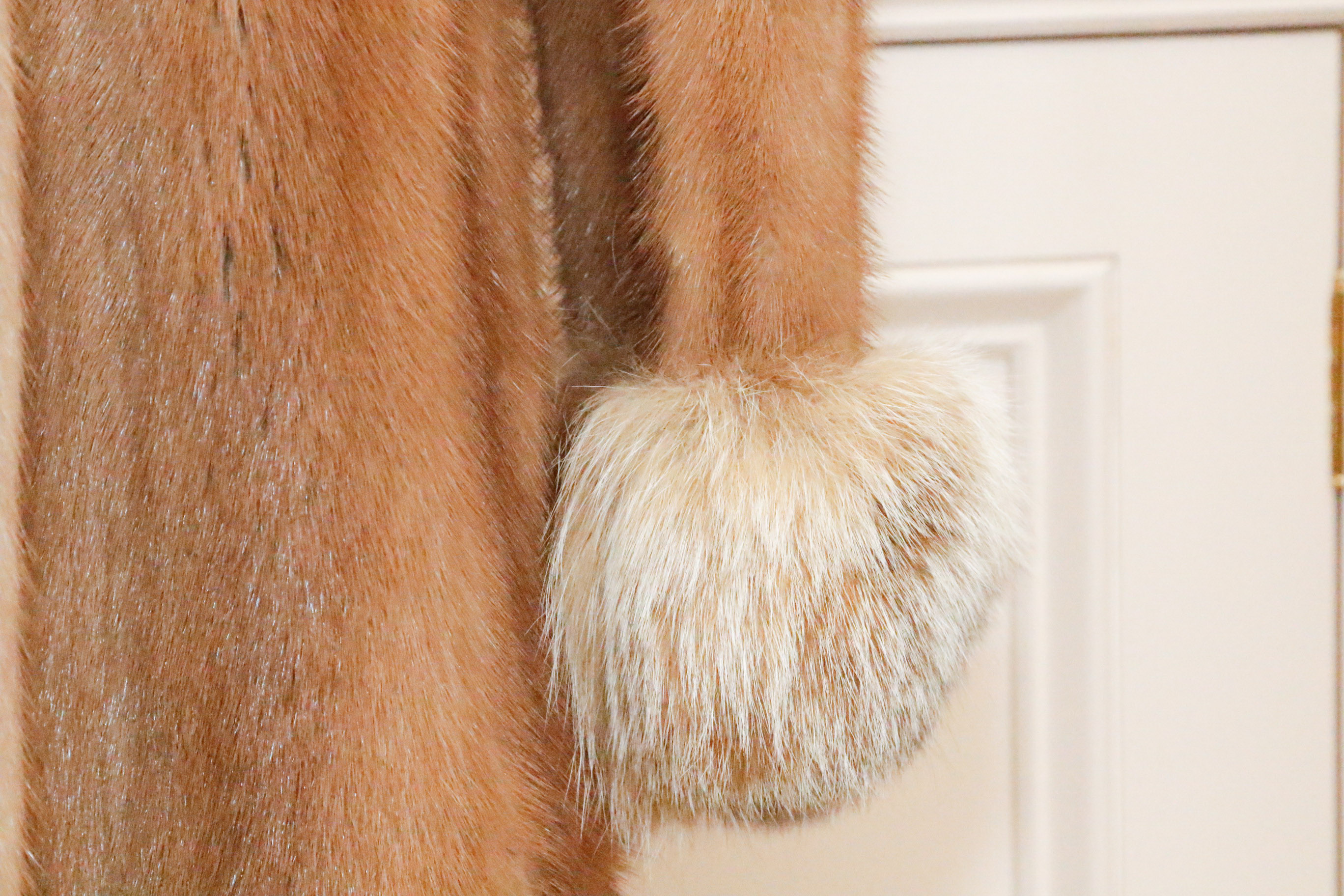 Chester Weinberg Pastel Mink Fur Coat with Coyote Trim