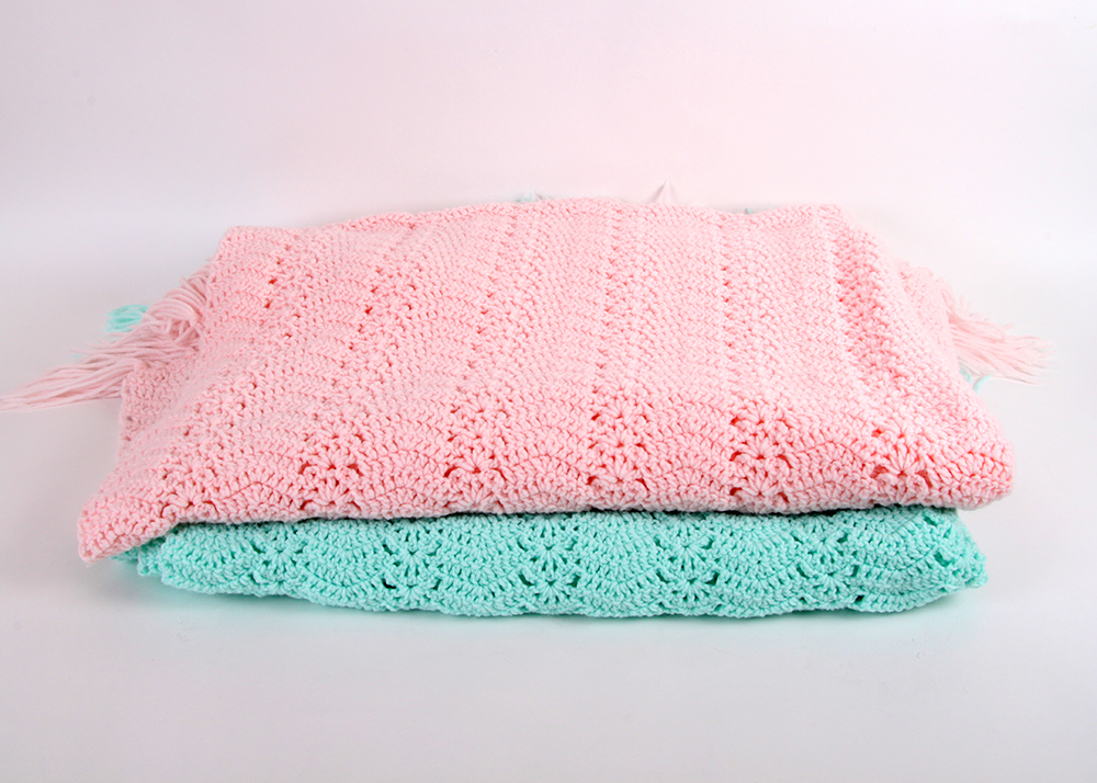 Pair of Solid Color Hand Crocheted Throws